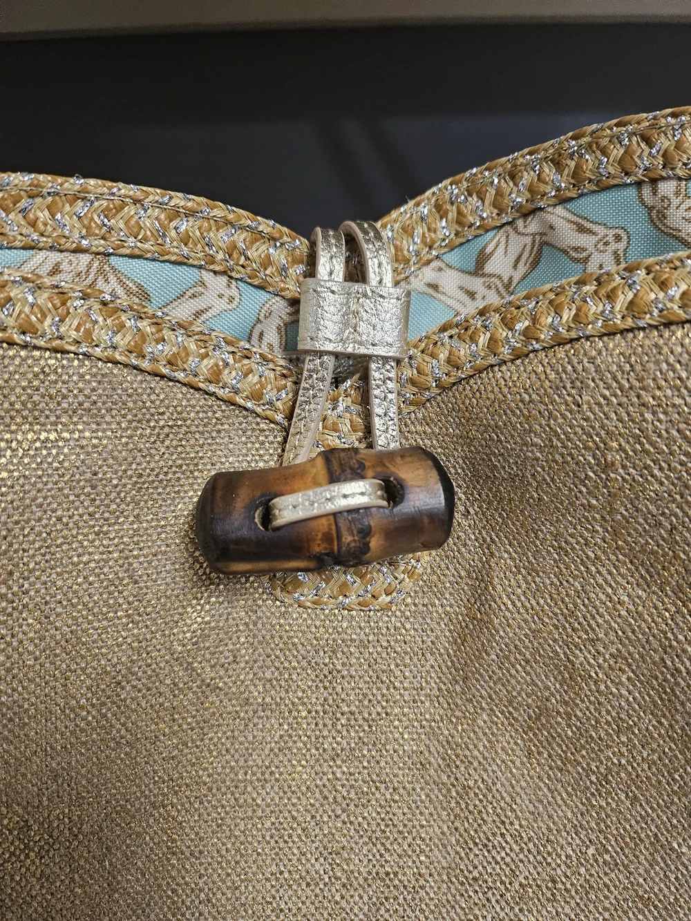 Eric Javits Gold Woven Tote with Tortoiseshell Clasp